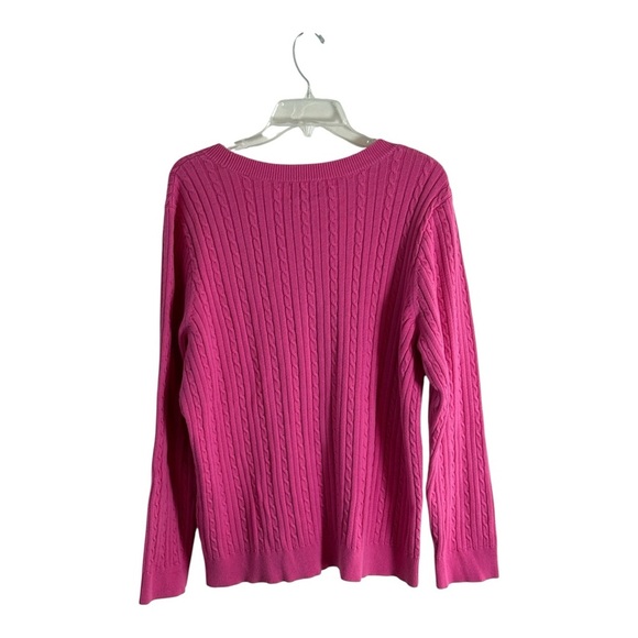 Chaps Classic Ladies Pink Cable Knit Sweater Preppy Timeless V Neck Sz 2X - Picture 2 of 9